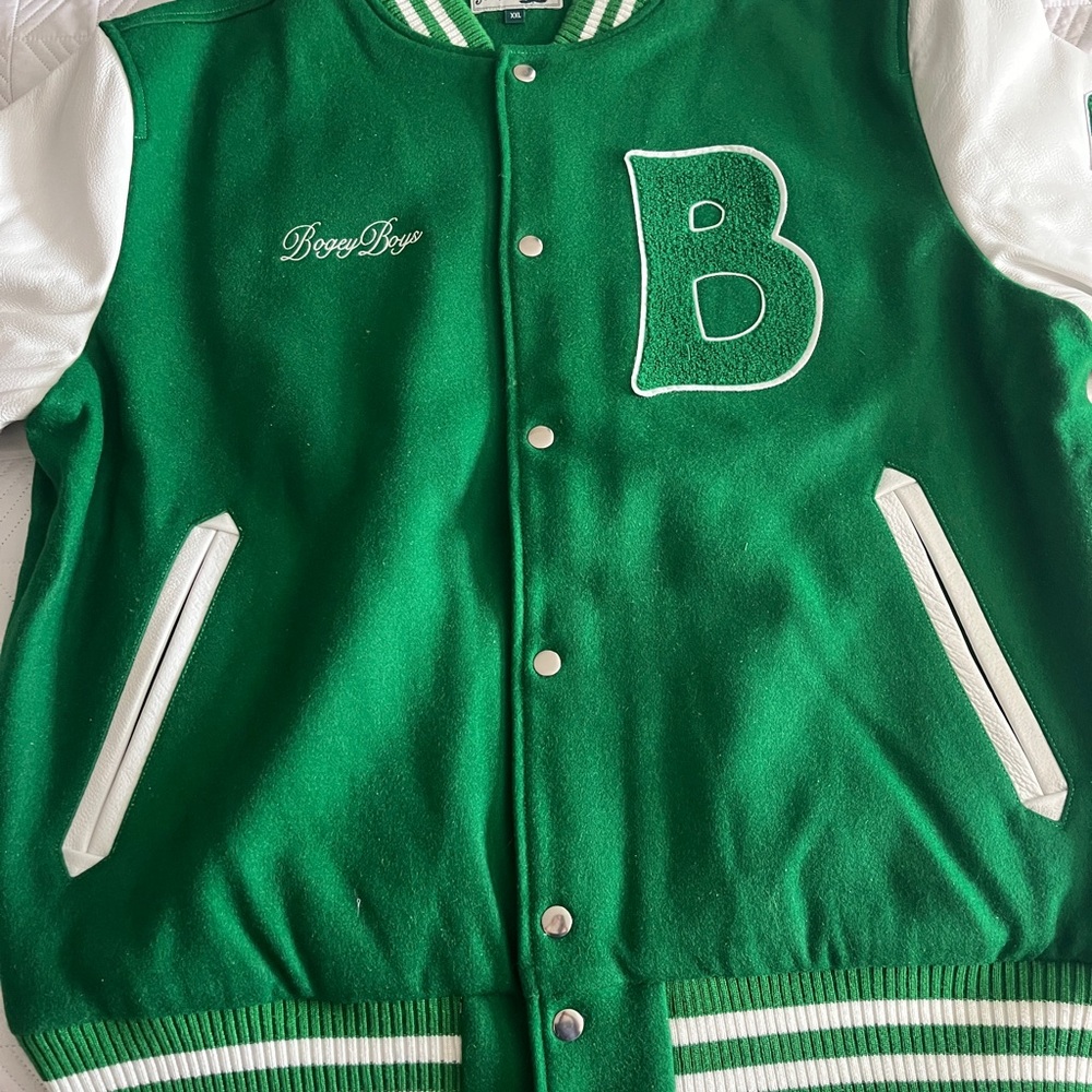 Bogey Boys Green and White Varsity Jacket